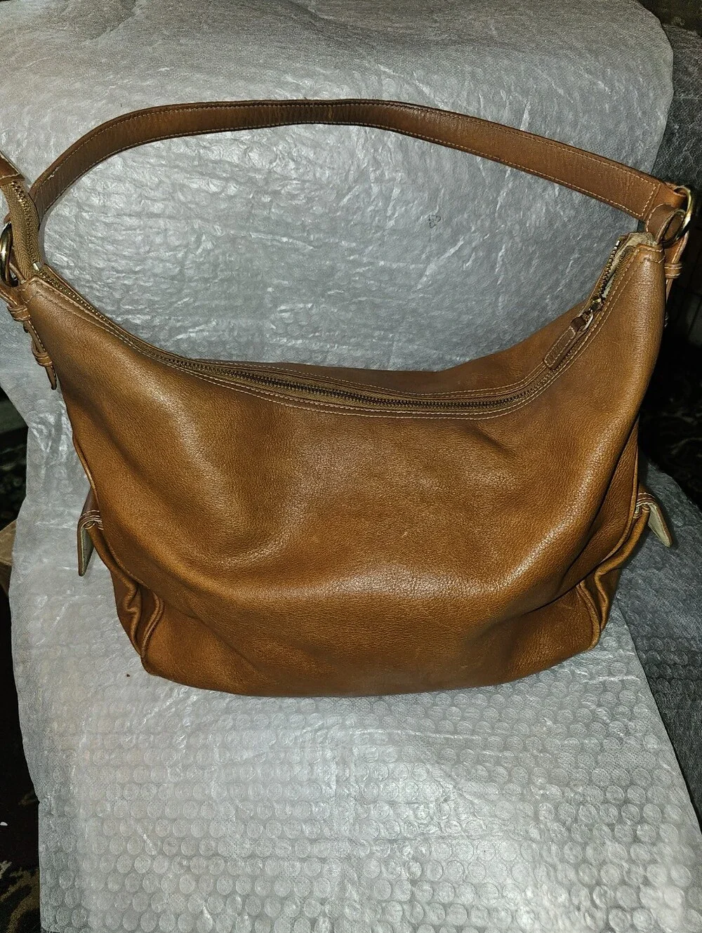 Vintage Lauren Ralph Lauren Leather Hobo Shoulder Bag British Tan Leather Medium
